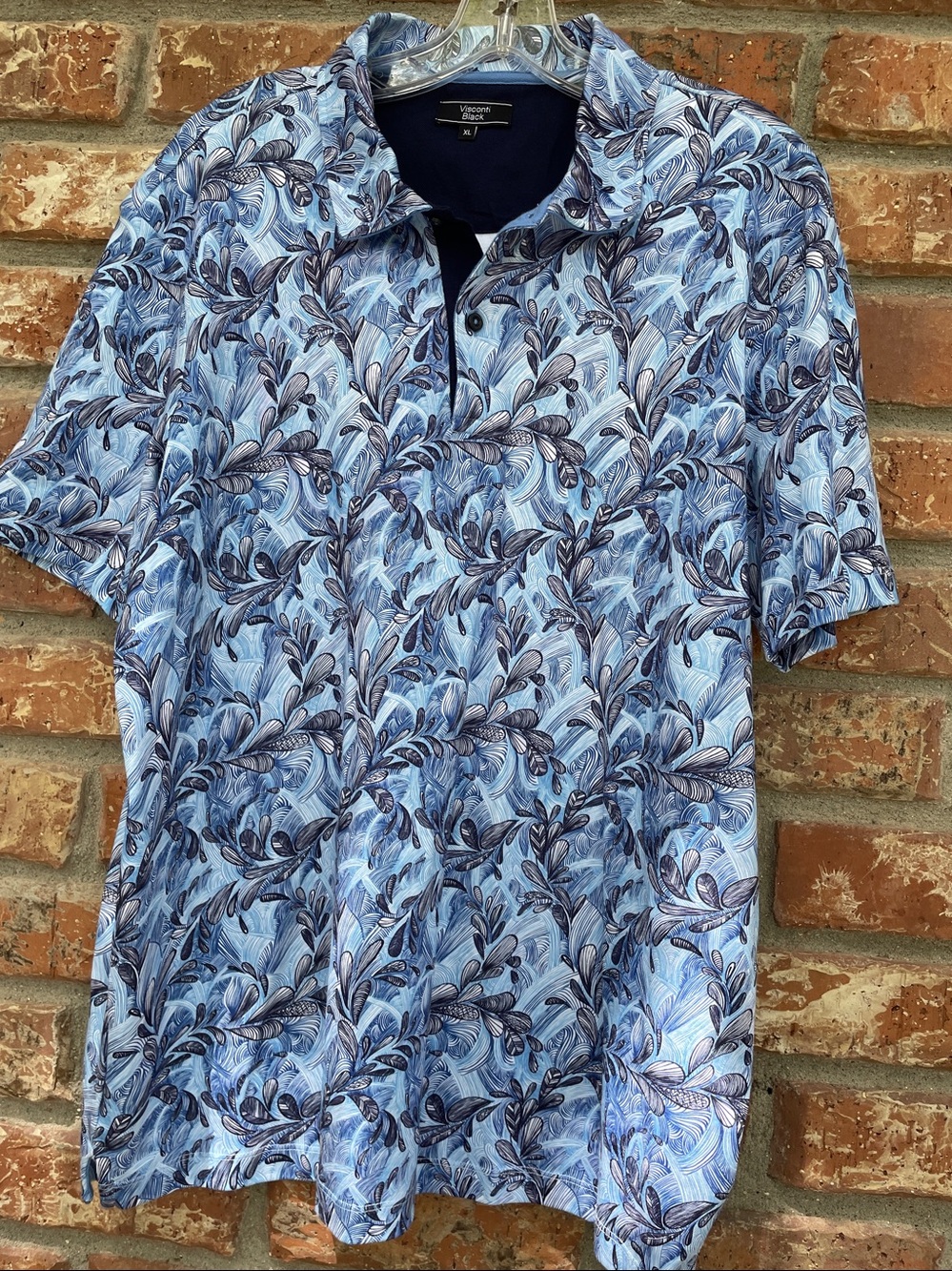 Visconti Black -Leaf-Print Short Sleeve Polo Men’s Shirt - Picture 3 of 6